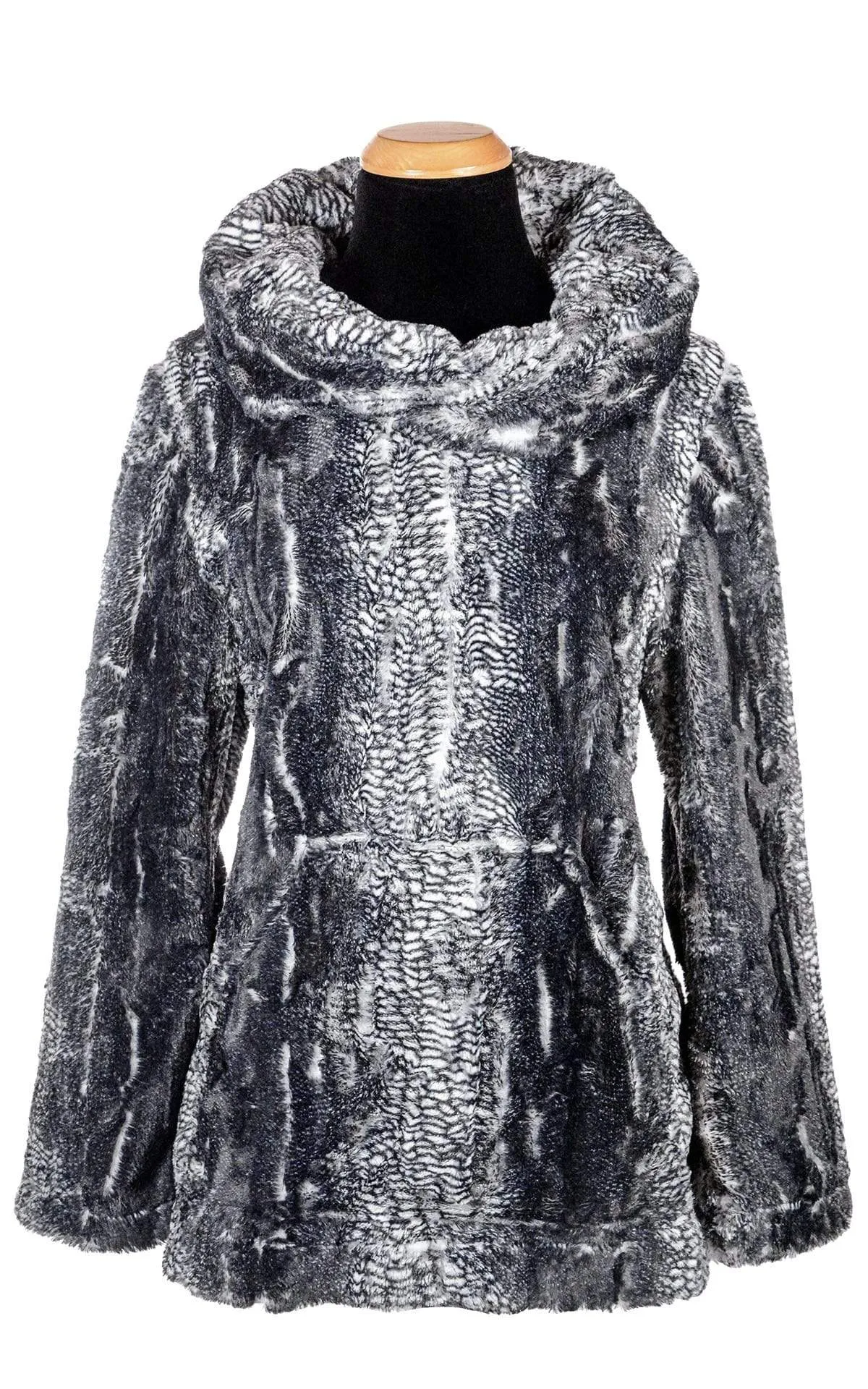 Hooded Lounger - Luxury Faux Fur in Black Mamba