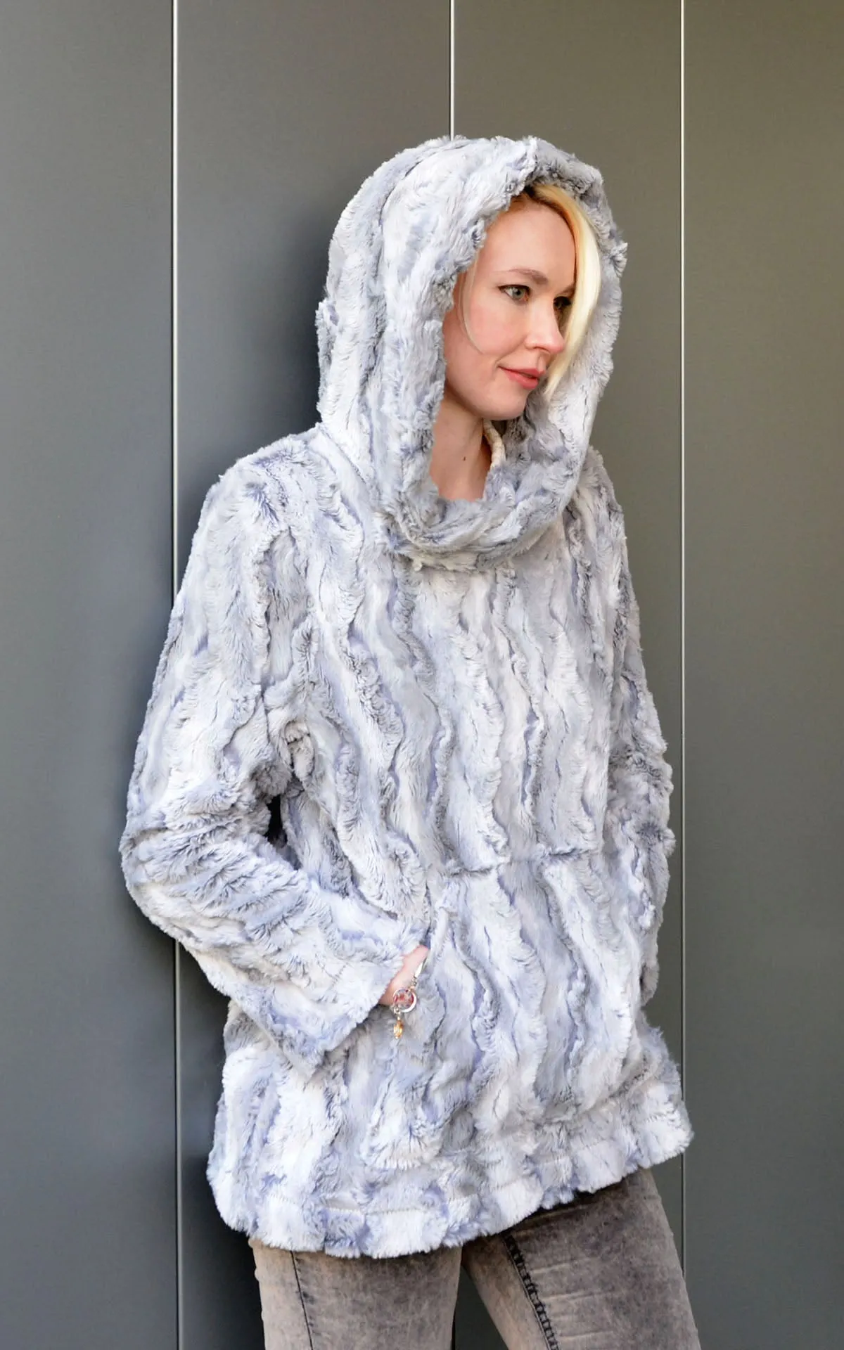 Hooded Lounger - Luxury Faux Fur in Winter River