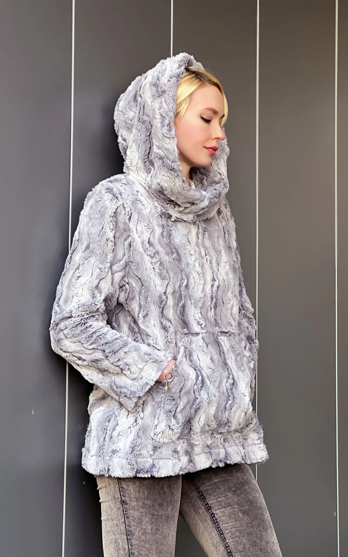 Hooded Lounger - Luxury Faux Fur in Winter River