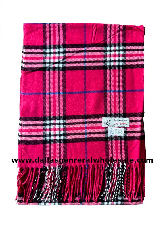 Hot Pink Checkered Cashmere Feel Scarf Wholesale