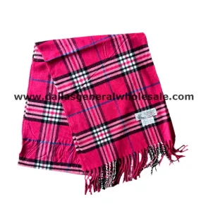 Hot Pink Checkered Cashmere Feel Scarf Wholesale