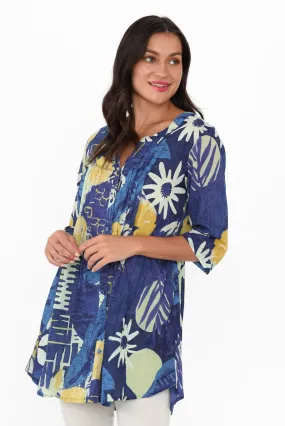 Indra Blue Abstract Cotton Tunic Top