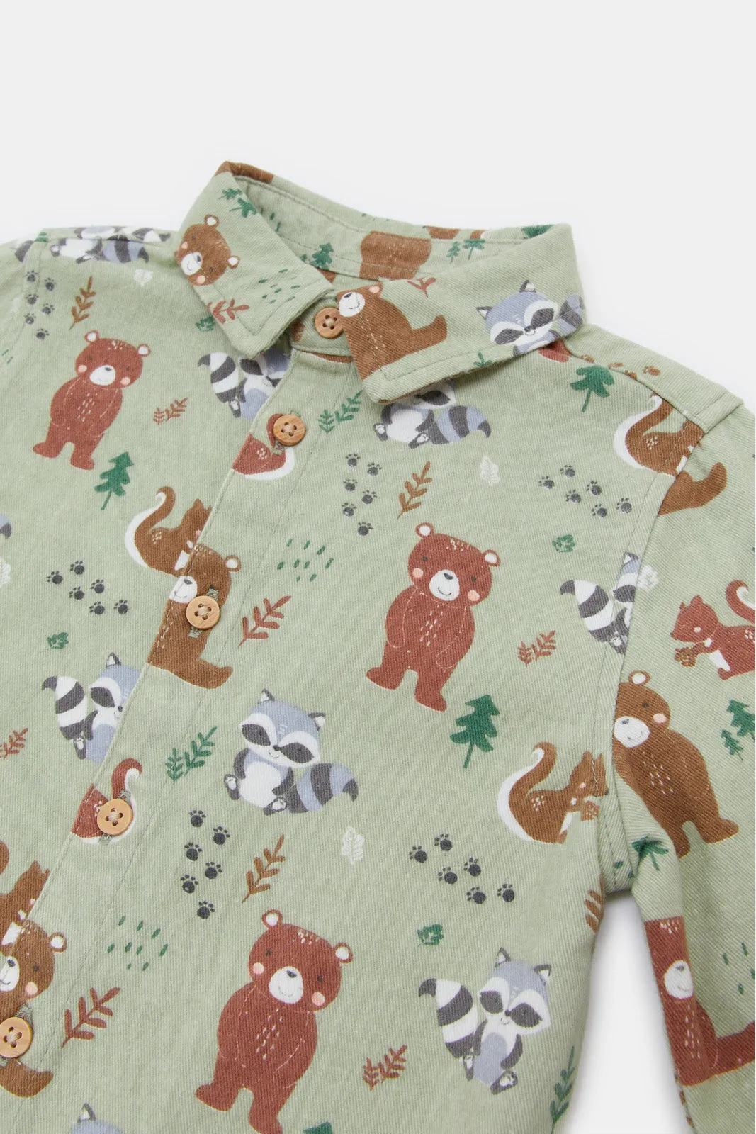 Infant Boys Animal Printed Flannel Shirt