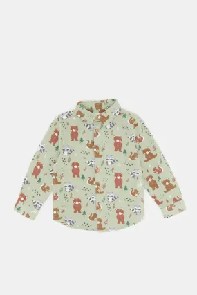 Infant Boys Animal Printed Flannel Shirt