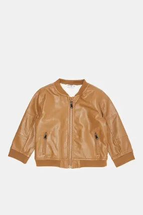 Infant Boys Brown Pu Bomber Jacket