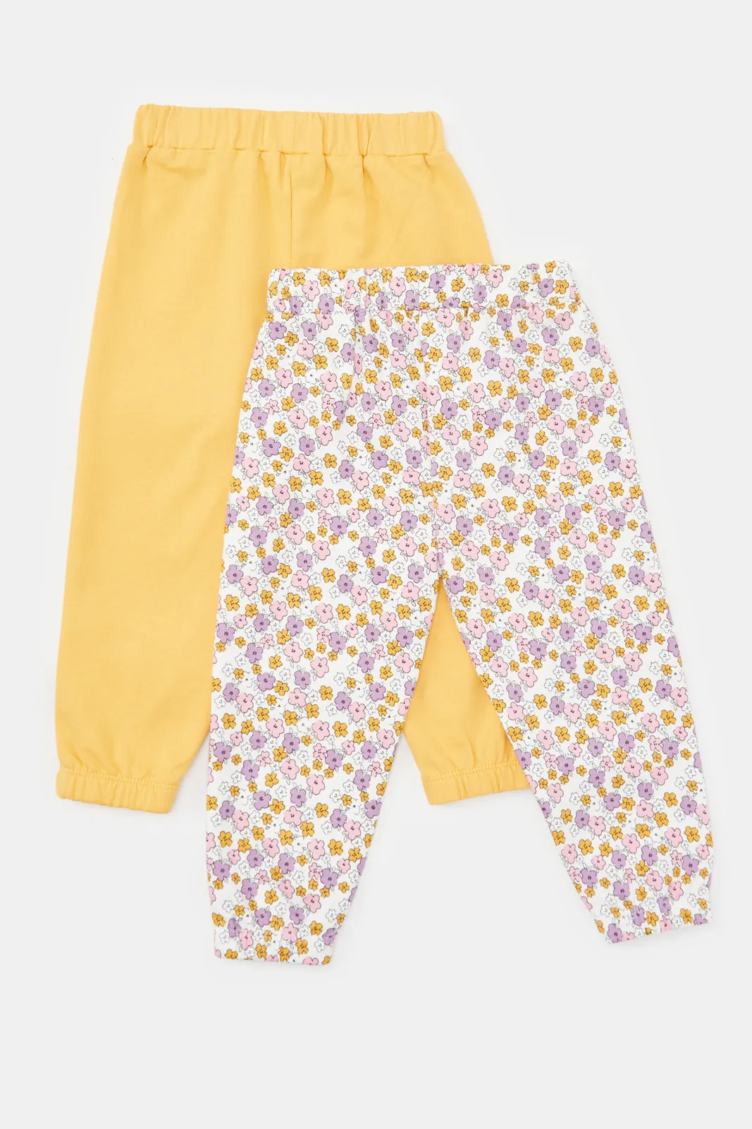 Infant Girls Ivory And Mustard Solid And Print Active Pants (2 Piece)