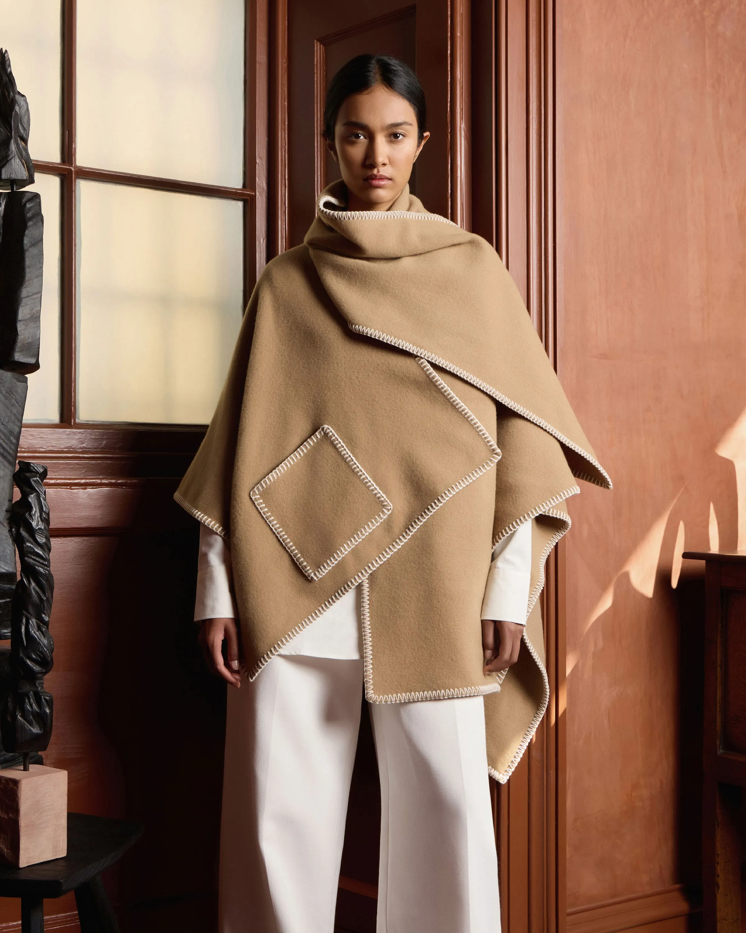 Iona Woven Pure Wool Cape - Camel