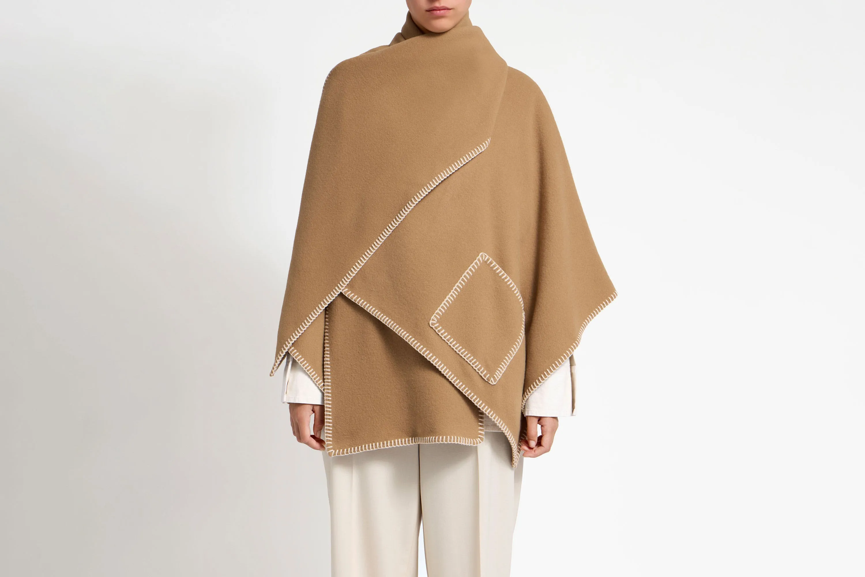 Iona Woven Pure Wool Cape - Camel