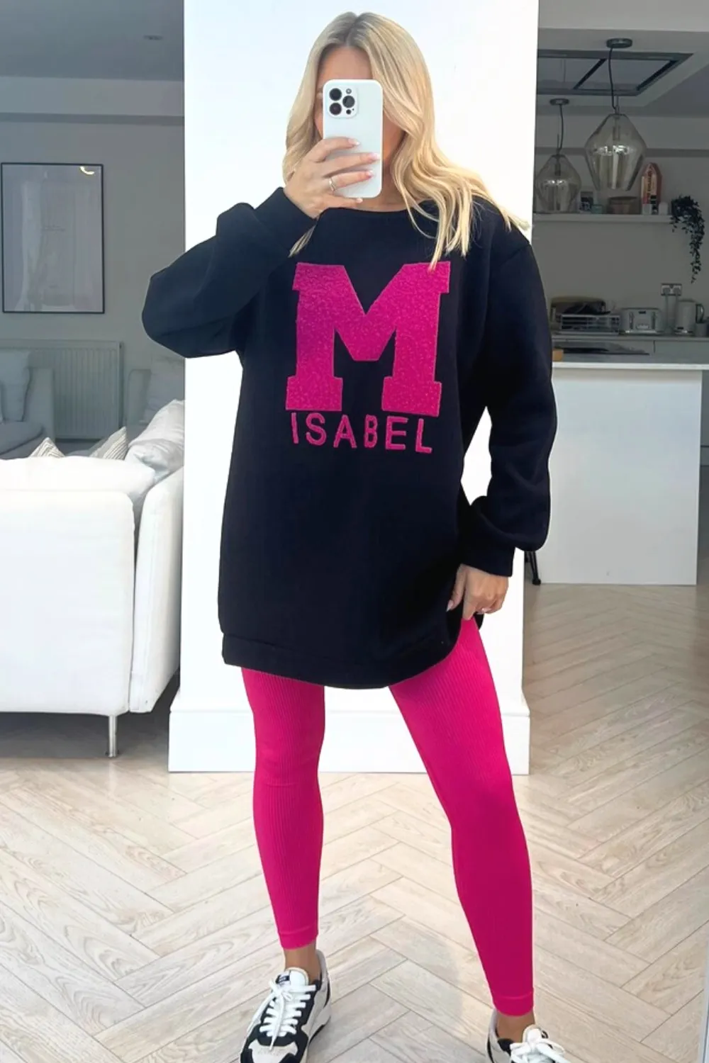 Isabel pink & black round neck sweater