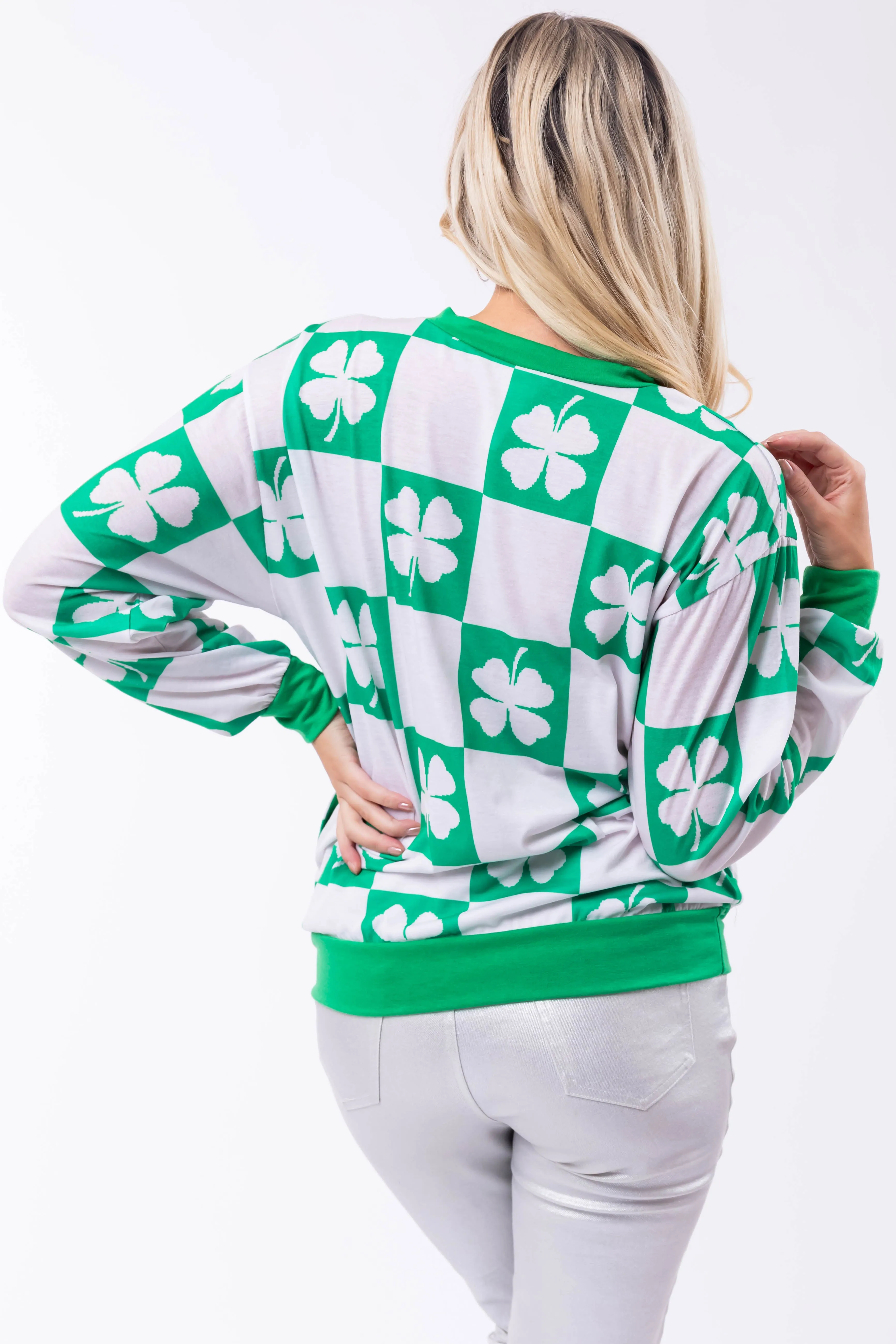 Jade Checkered Clover Lightweight Sweatshirt