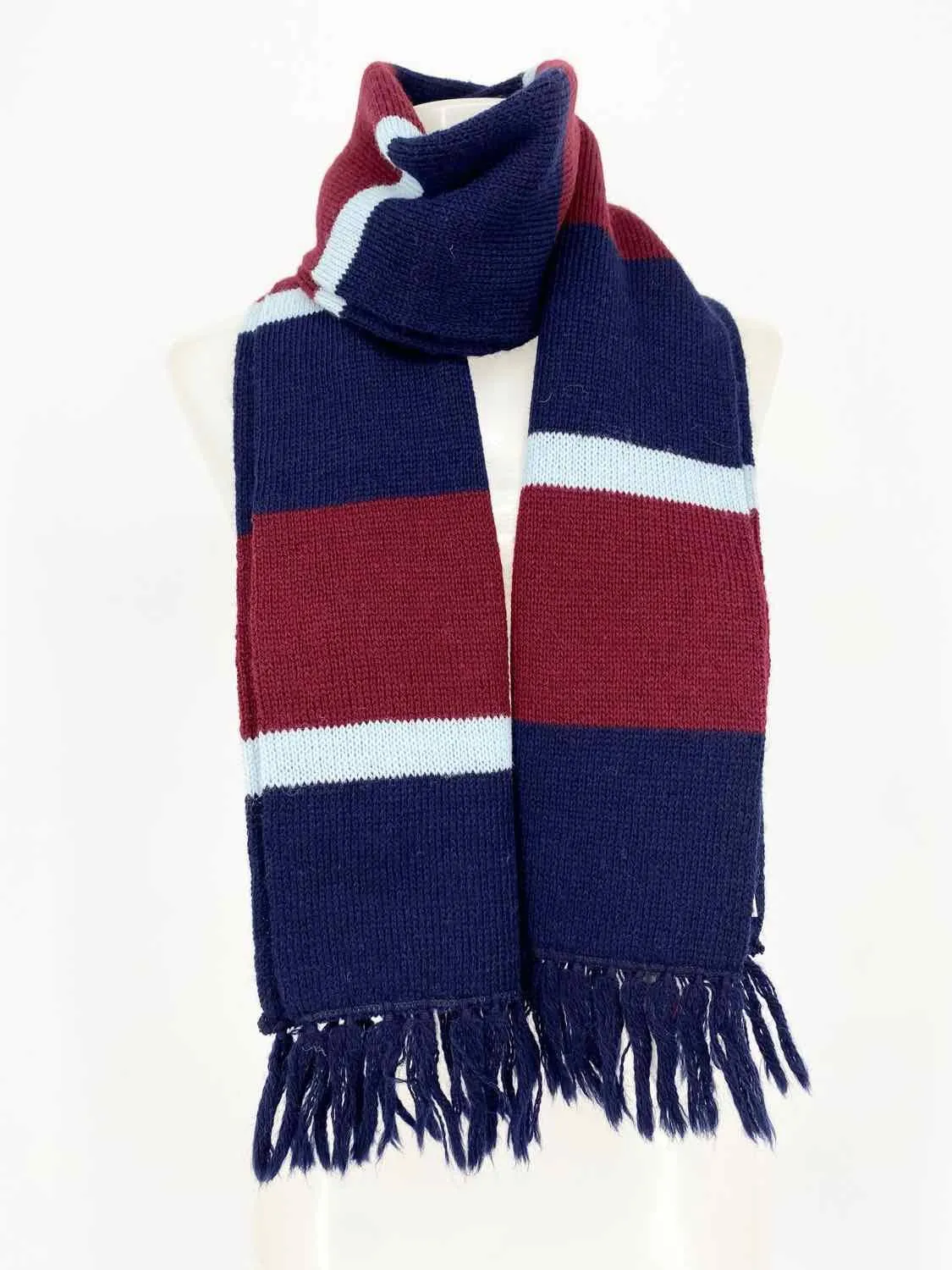 Joseph Magnin Wool Blend NAVY/BURG. Long Stripe Scarf