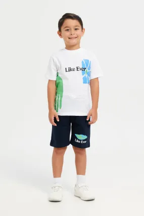 Junior Boys White Jersey T-Shirt And Shorts Set (2 Piece)