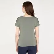 Khaki Green Slash Neck Eyelash Trim Top