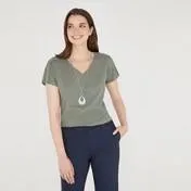 Khaki Green Slash Neck Eyelash Trim Top