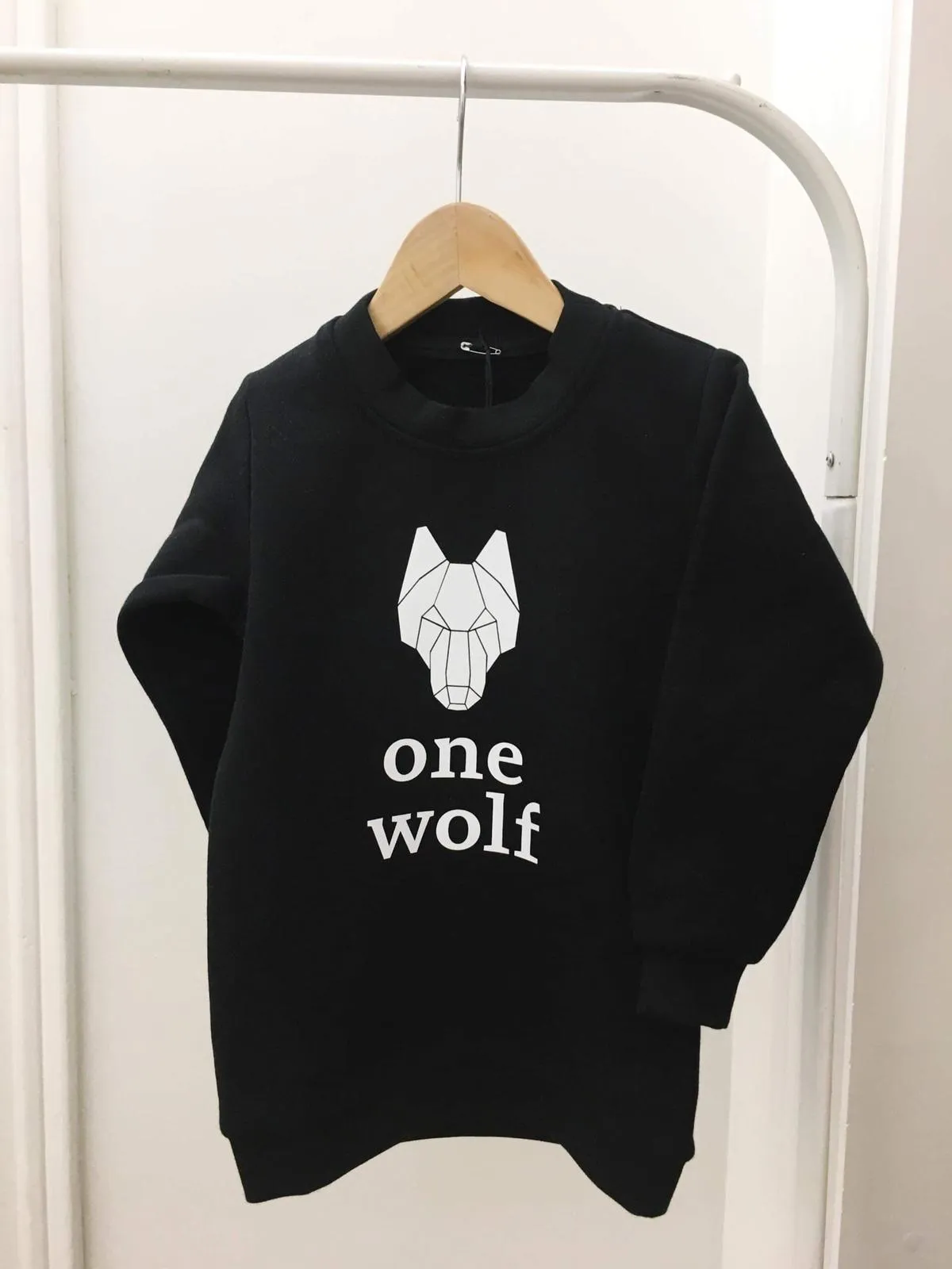 Kid's t-shirt ONE WOLF long sleeve black with white logo