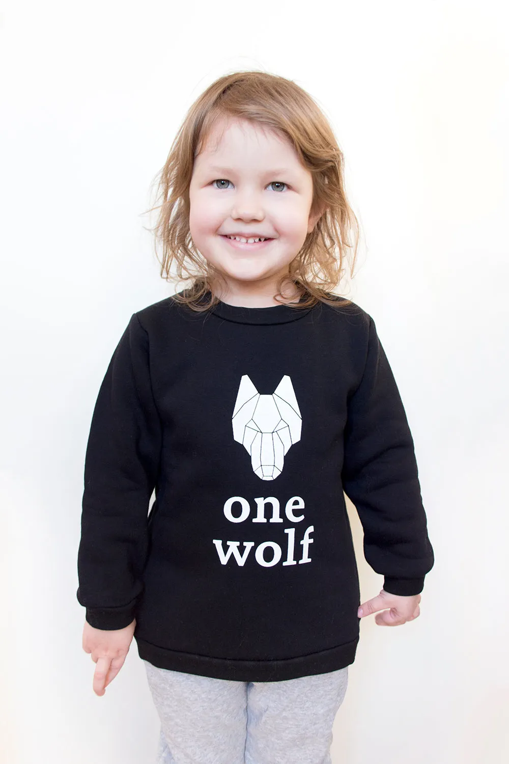 Kid's t-shirt ONE WOLF long sleeve black with white logo