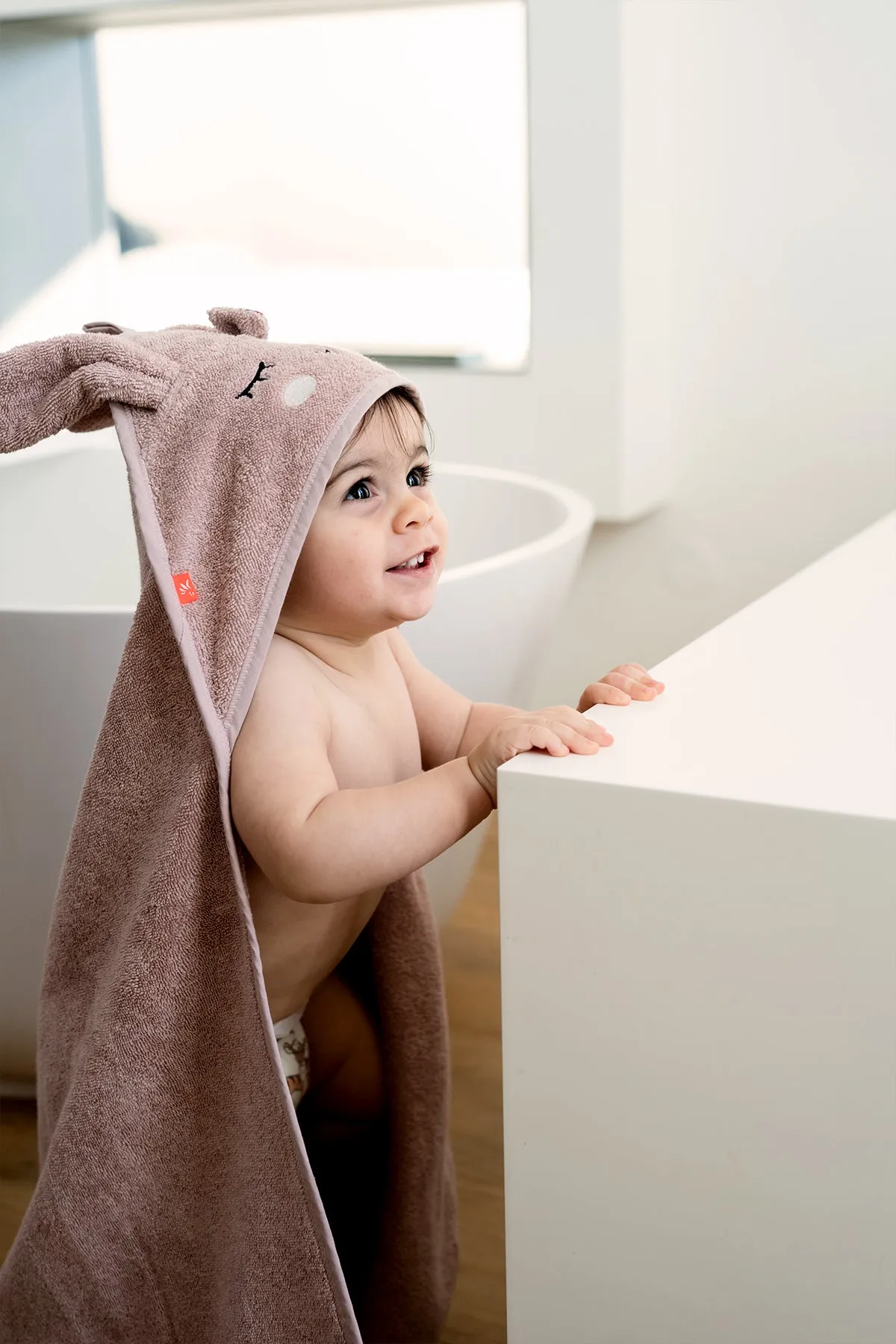 Kikadu Hooded Towel | Rabbit Pale Rose GOTS