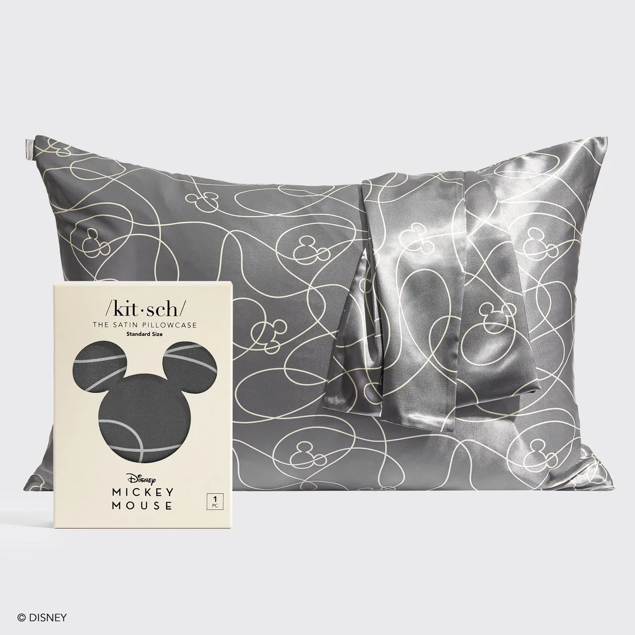 Kitsch & Mickey and Minnie Satin Pillowcase Standard Mickey Maze - Charcoal