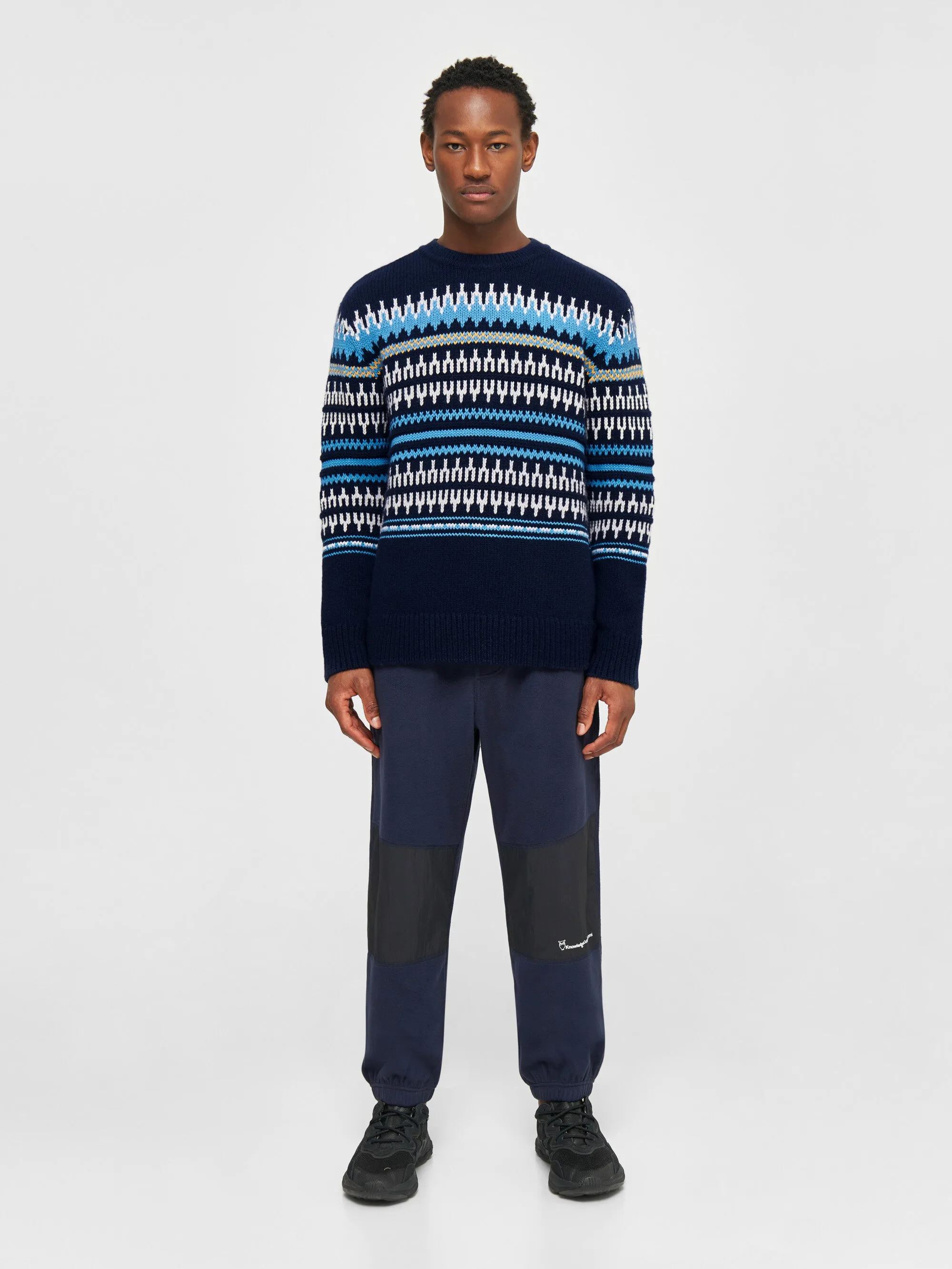 Knitted pattern crew neck - Blue stripe