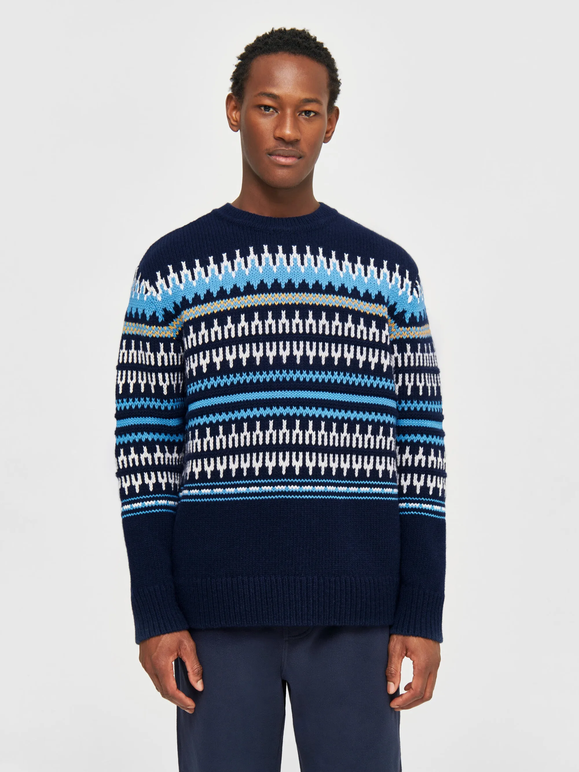 Knitted pattern crew neck - Blue stripe