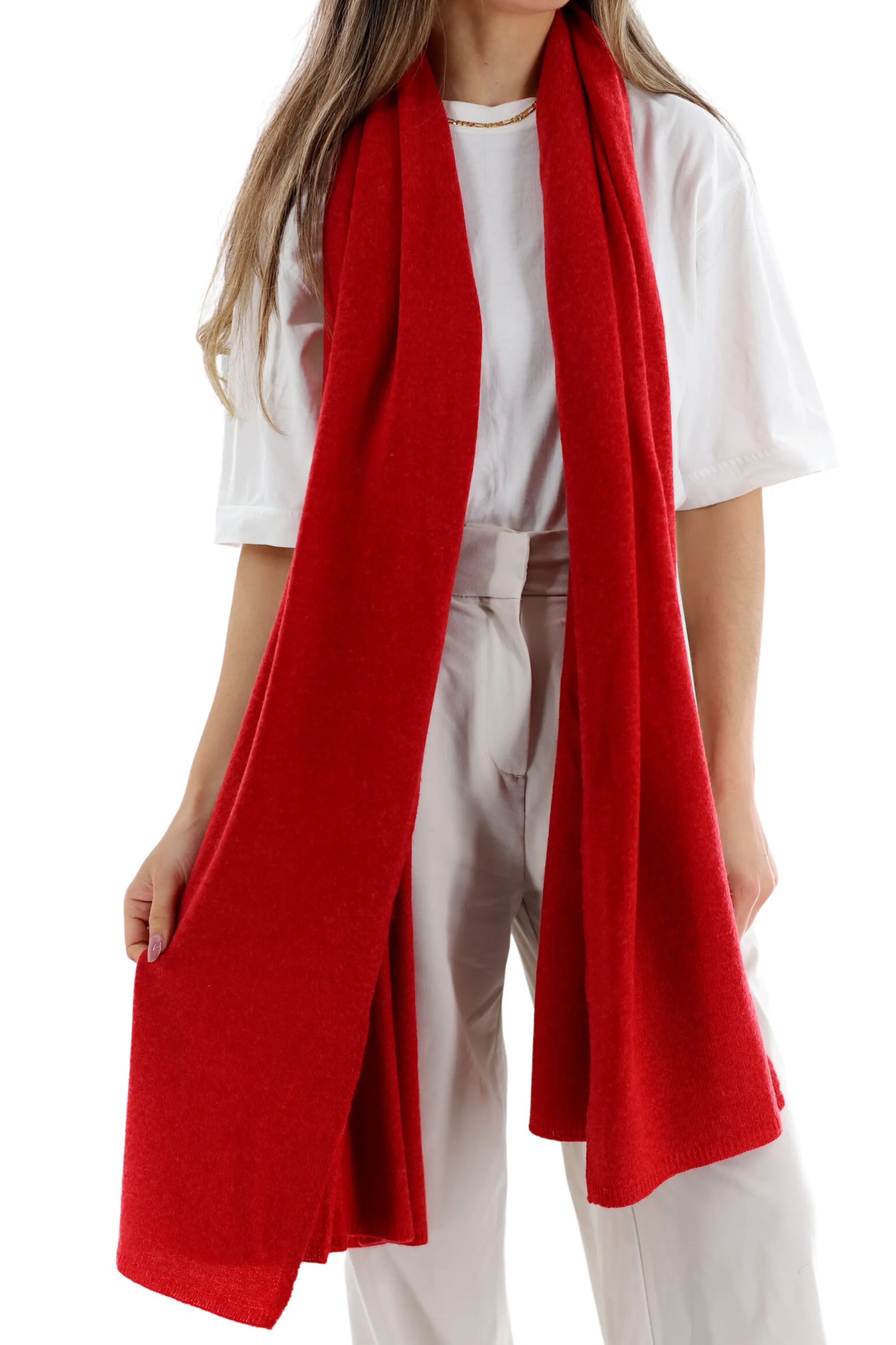 La Fiorentina SUPER SOFT Cashmere Blend Knit Shawl - Red