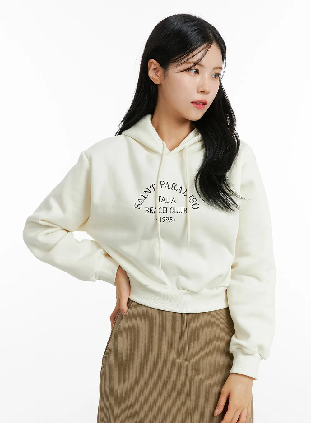 Lettering Hooded Crop Sweatshirt ON315