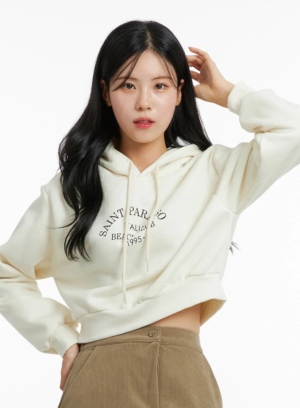 Lettering Hooded Crop Sweatshirt ON315