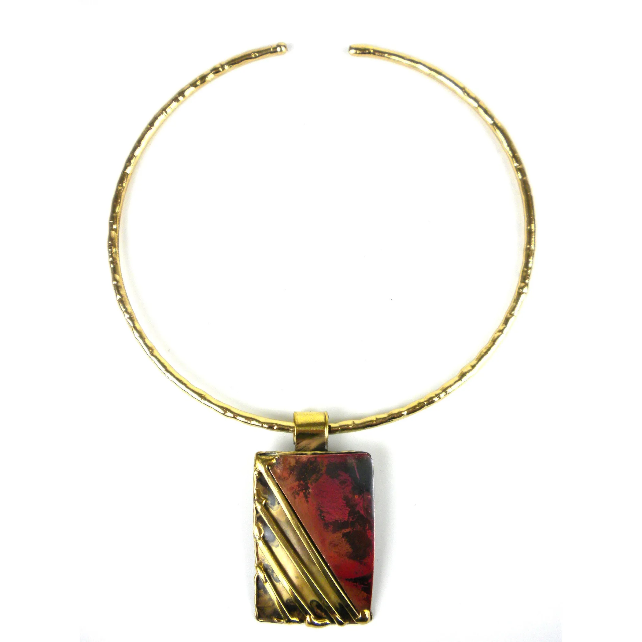 Lines Drawn Brass and Copper Pendant Necklace Brass Images