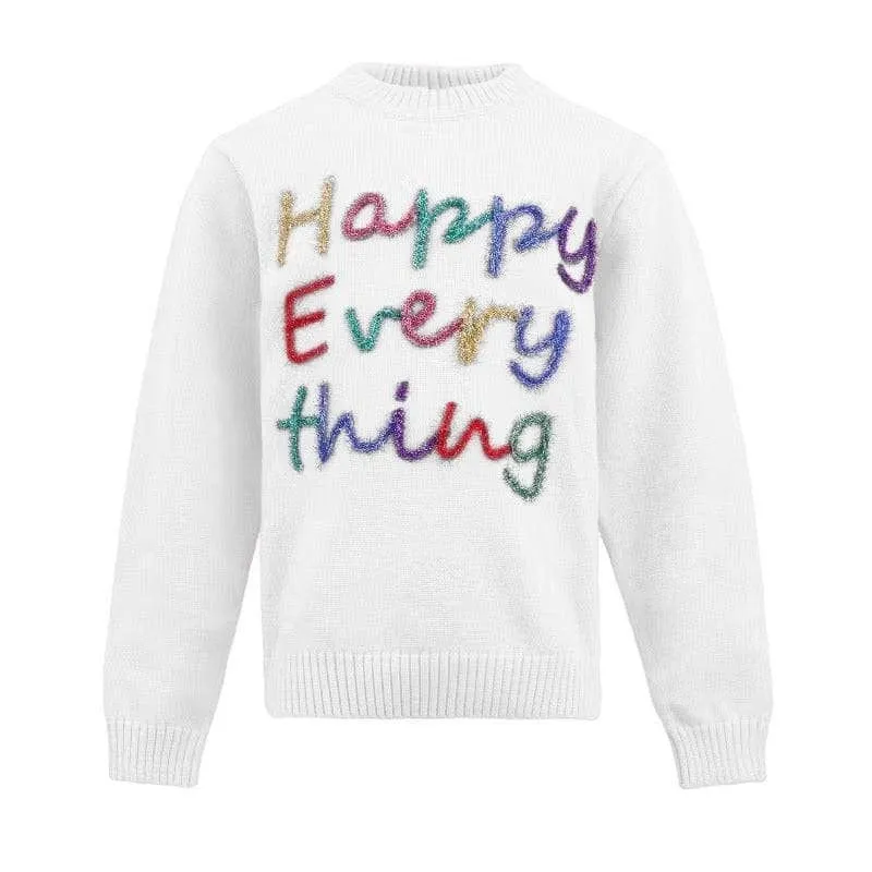 Lola and The Boys Kid's Happy Everything Tinsel Sweater - White