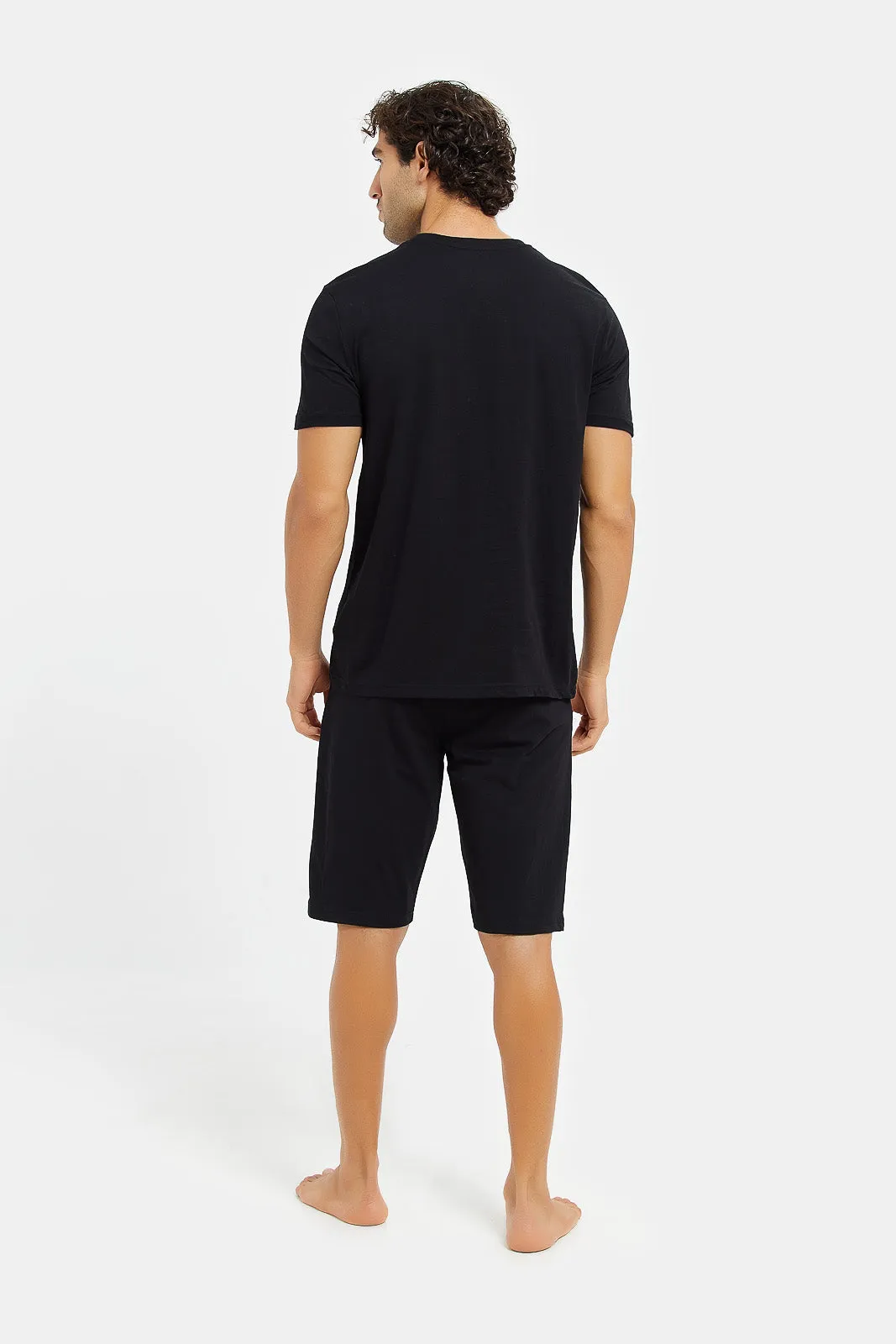 Men Black Shorts Pyjama Set (2 Piece)