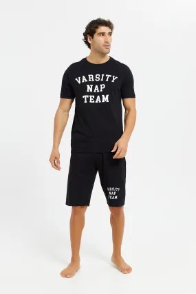 Men Black Shorts Pyjama Set (2 Piece)