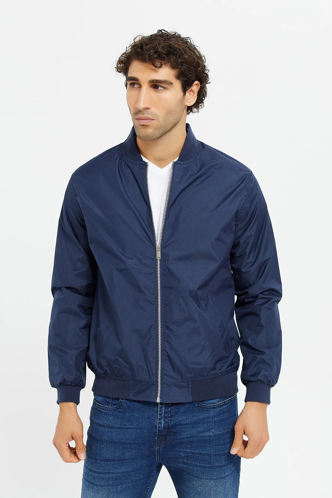 Men Navy Light Bomber Jacket