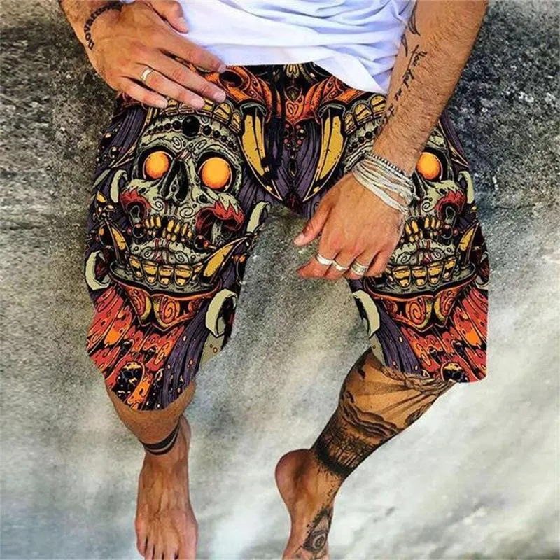 Men's Skull Printed Casual Shorts Fashionable Hawaiian Resort Beach Shorts 23728500L