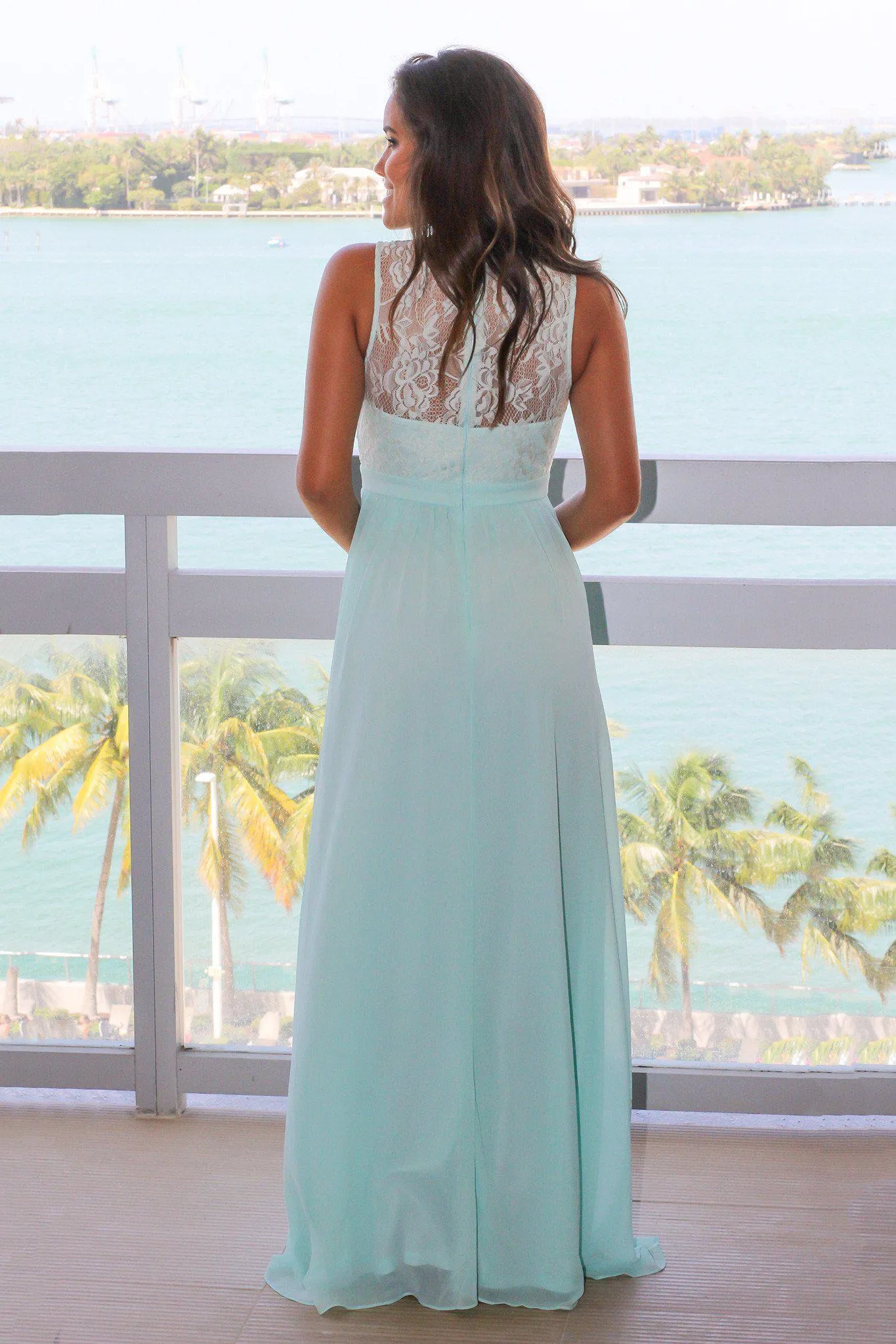 Mint Chiffon Maxi Dress with Lace Top