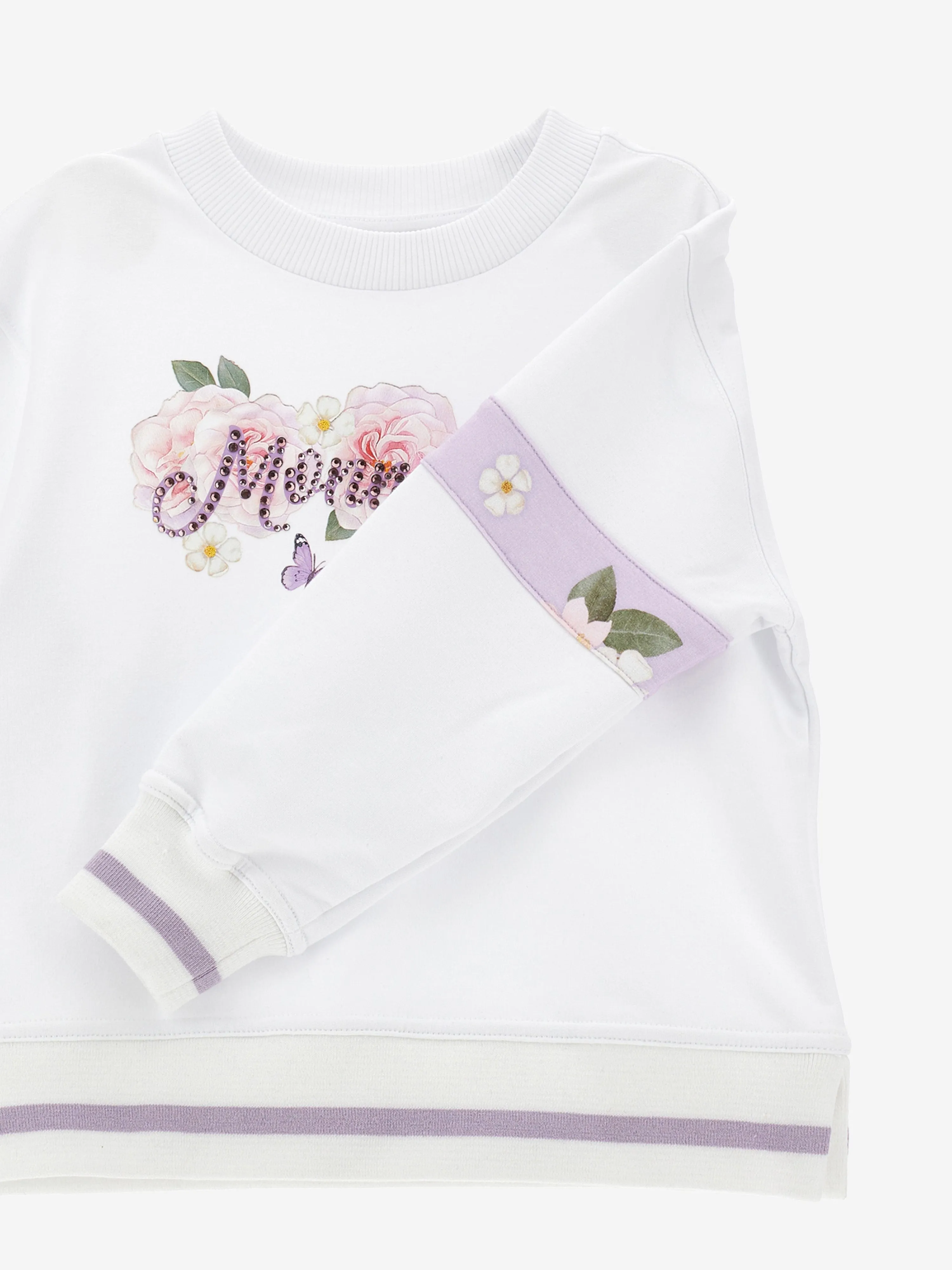 Monnalisa Girls Romantic Flowers Sweatshirt in White