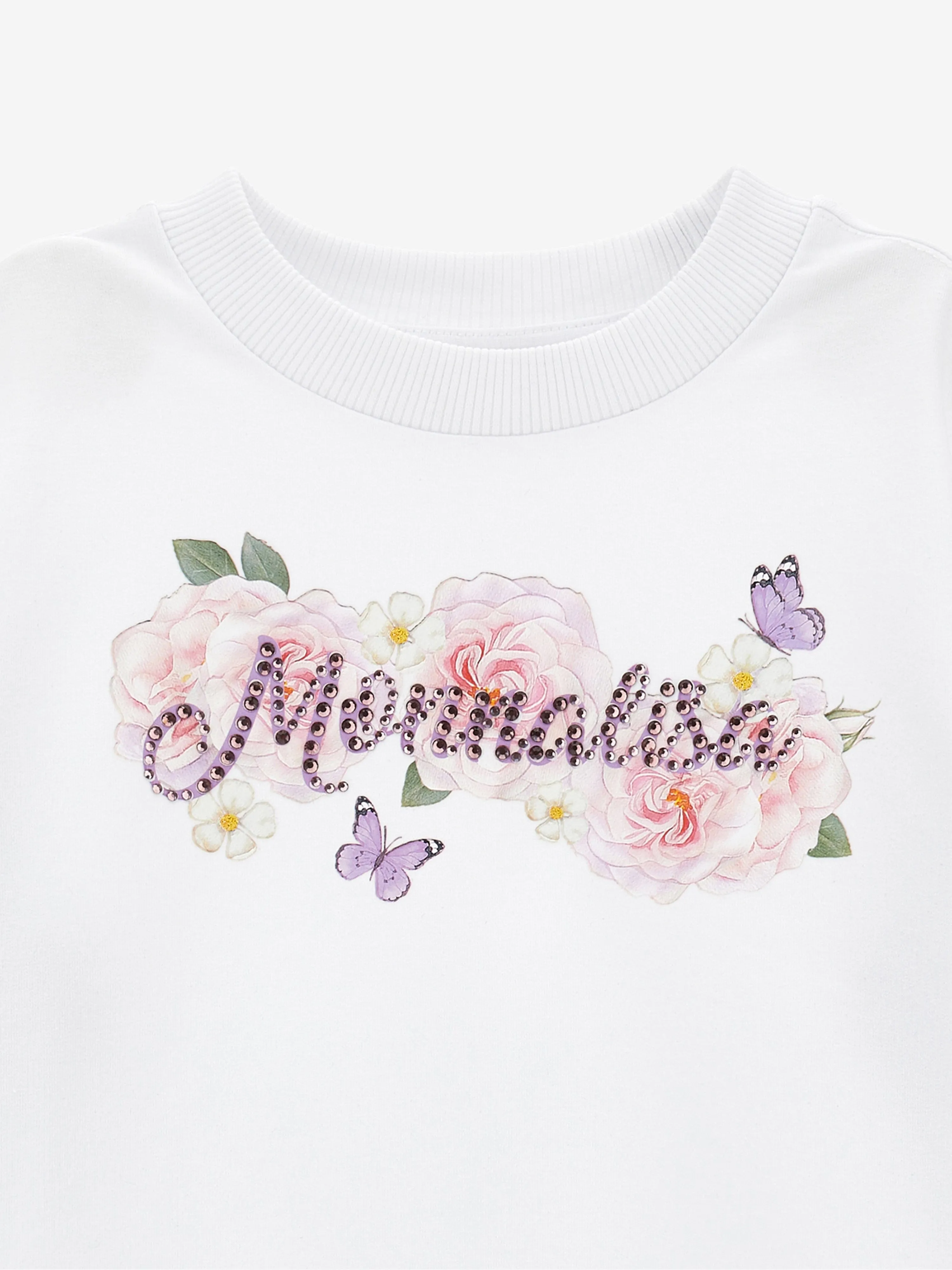 Monnalisa Girls Romantic Flowers Sweatshirt in White