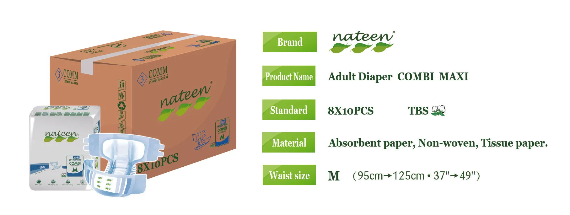 Nateen - Combi Maxi - Adult Diaper (Medium) >3050ml