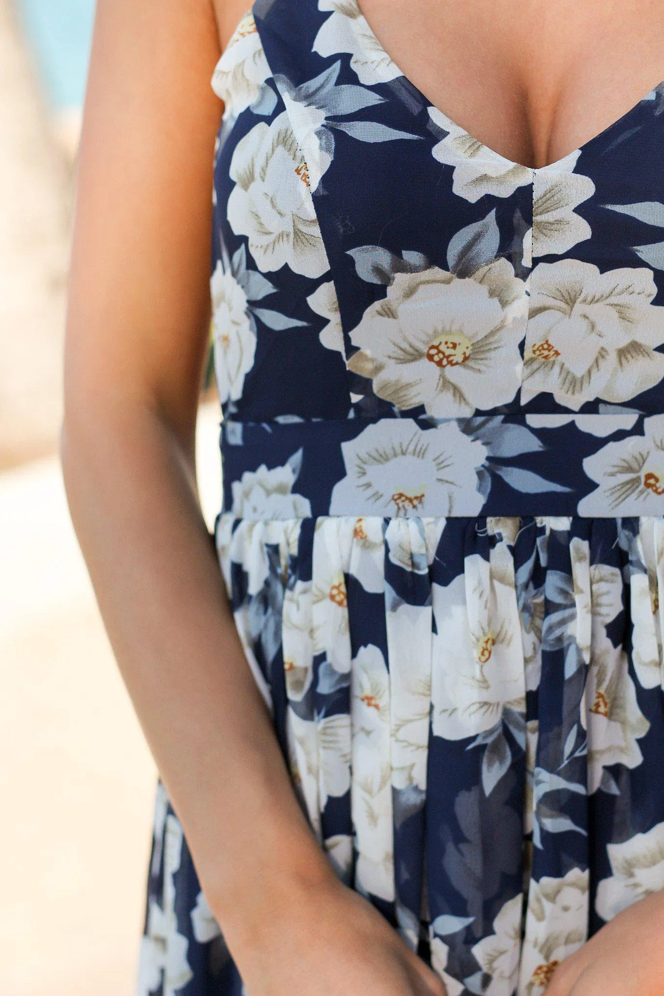 Navy Floral Maxi Dress with Open Back