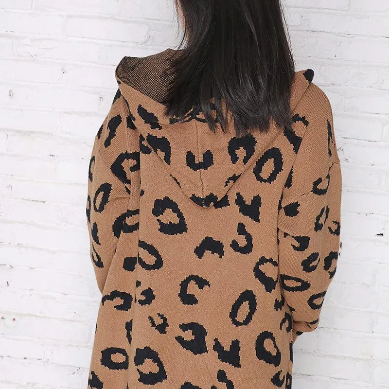 New Leopard Casual Knitting Cardigan Overcoats