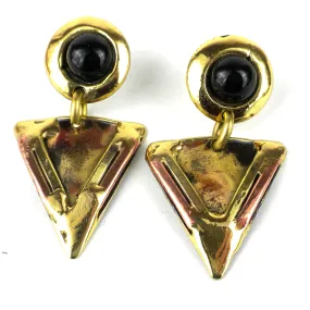 Onyx Triangle Brass Post Earrings Brass Images