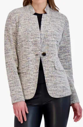 Ookie & Lala Inverted Collar Knit Tweed One Button Unlined Blazer