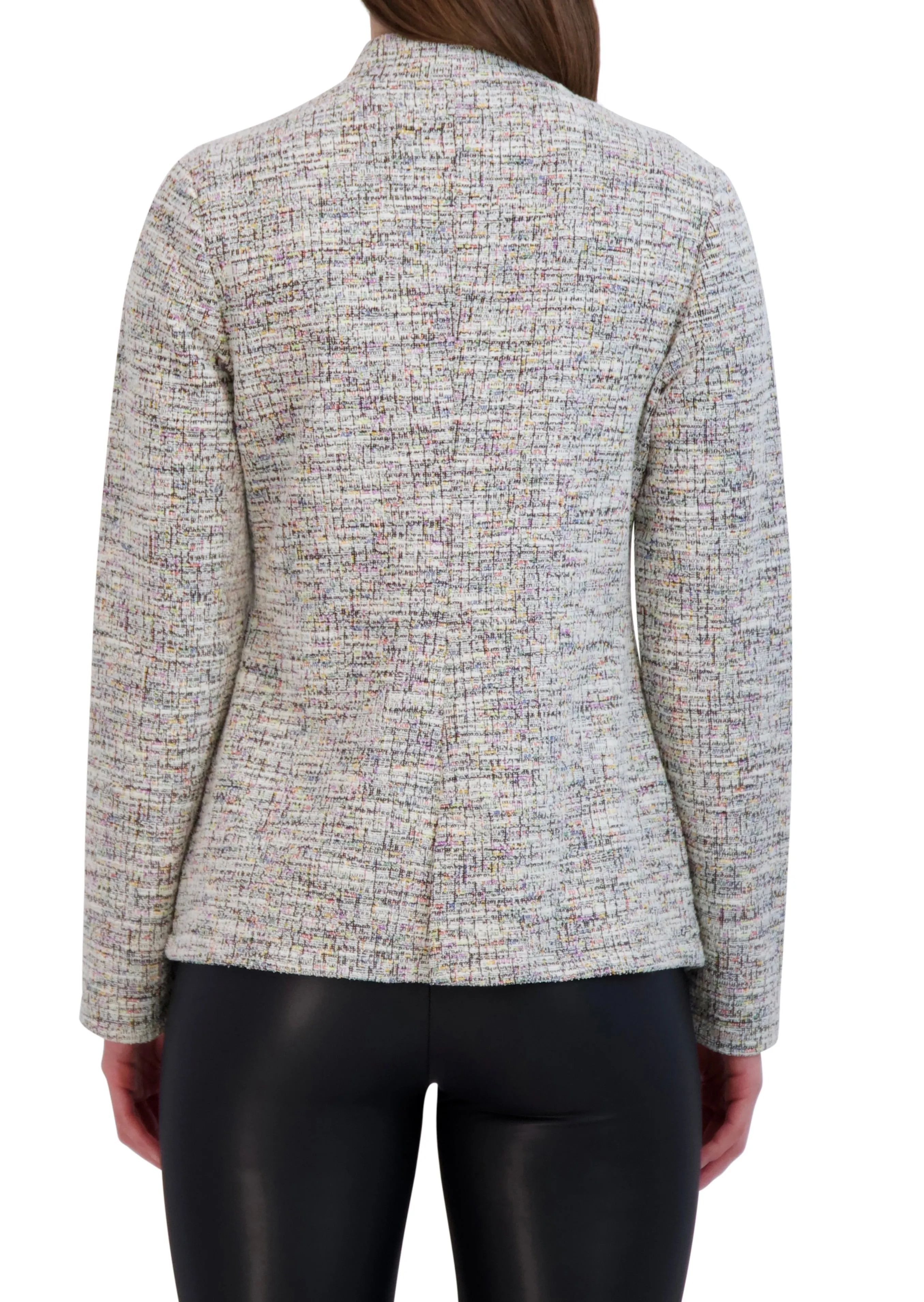 Ookie & Lala Inverted Collar Knit Tweed One Button Unlined Blazer