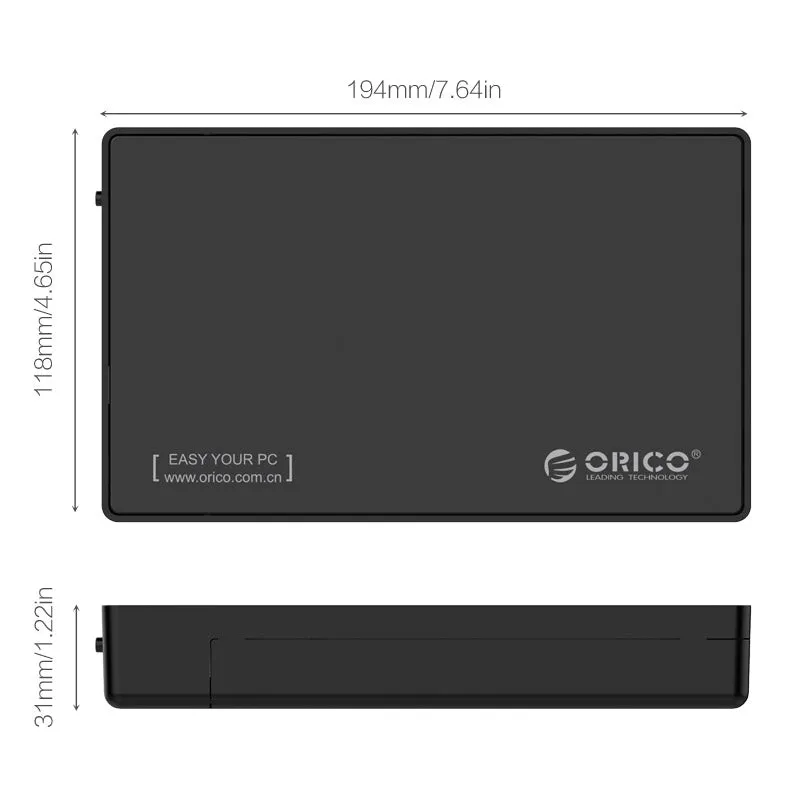 Orico 2.5"|3.5" Usb-C External Hdd Enclosure - Black