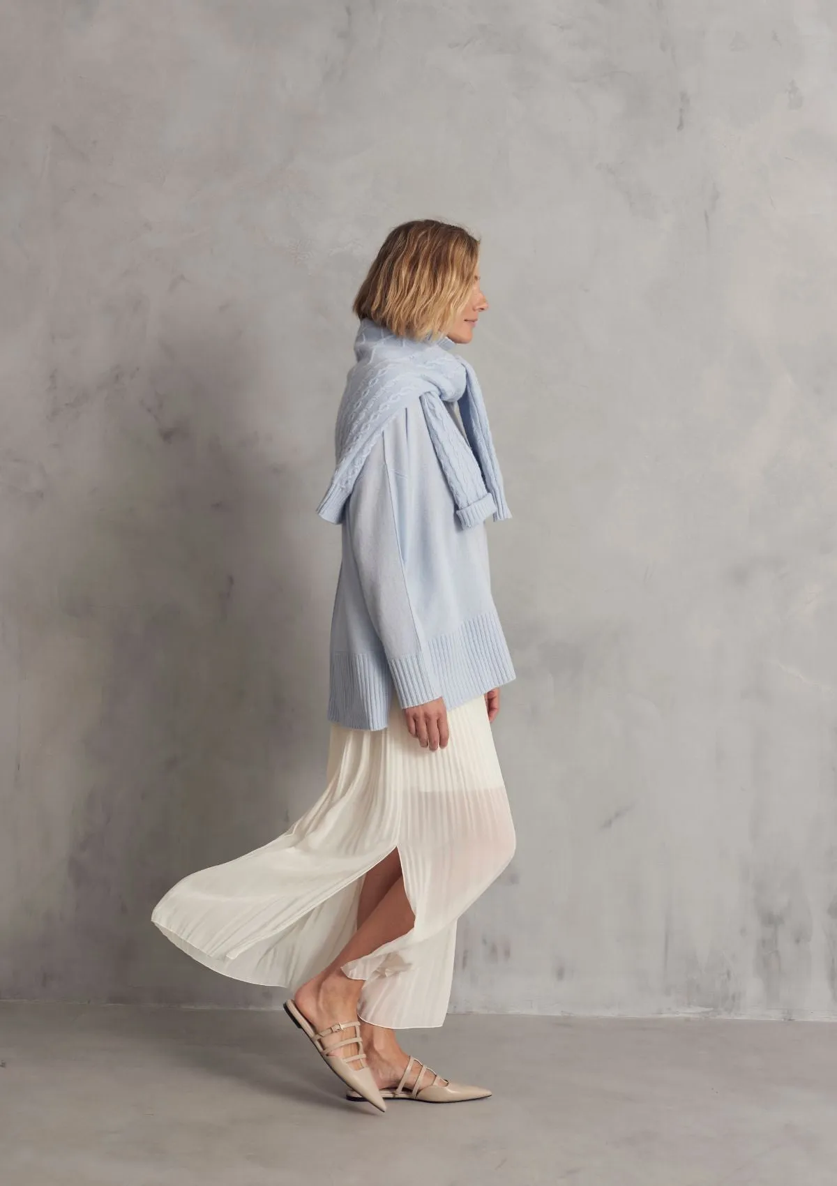 Oversized Cashmere Polo Neck Sweater in Whisper Blue