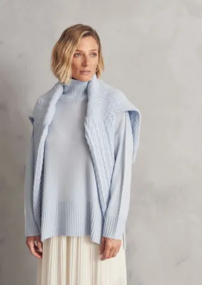 Oversized Cashmere Polo Neck Sweater in Whisper Blue