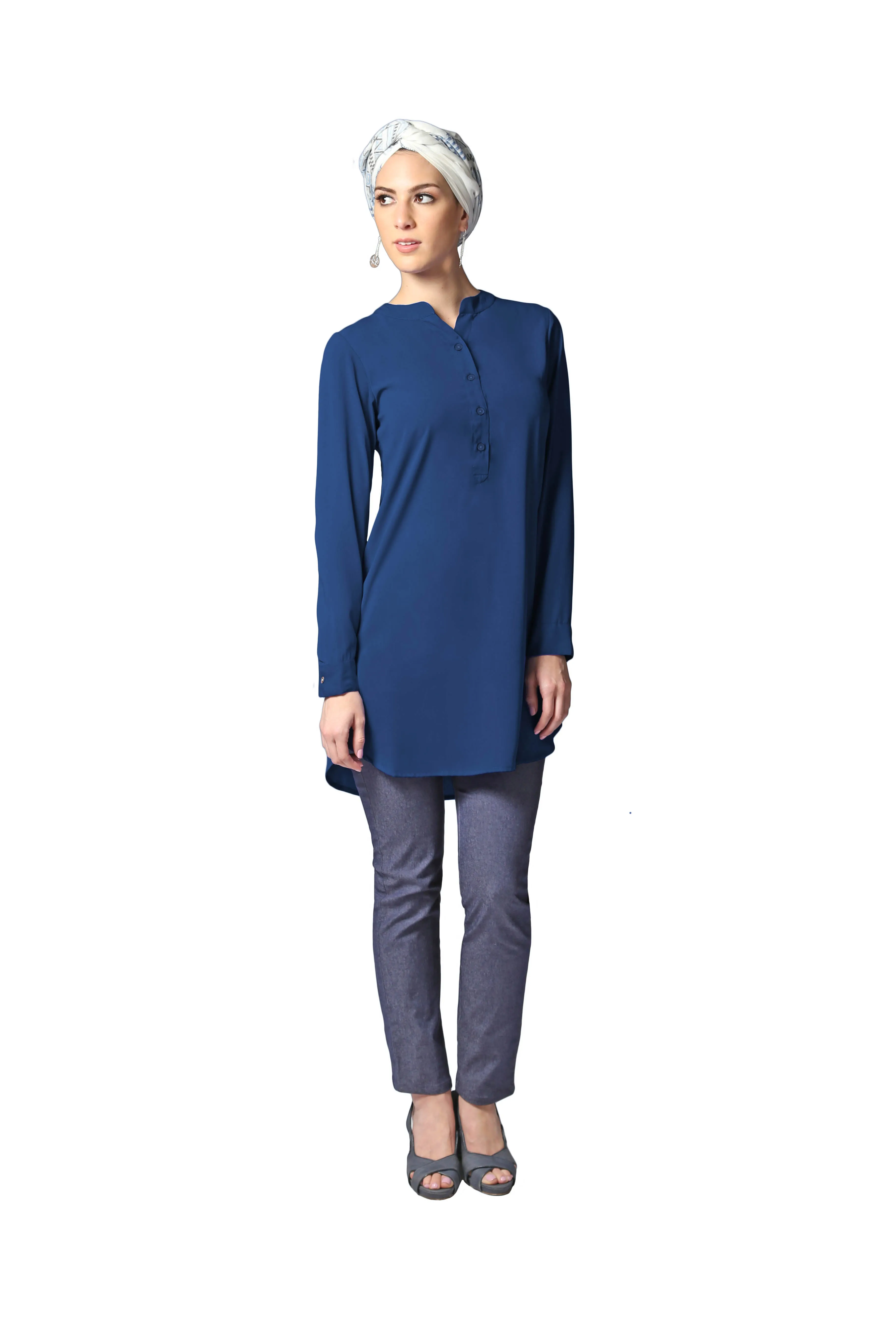 Parisa Long Modest Everyday Tunic - Marina Blue