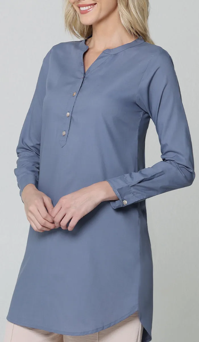 Parisa Long Mostly Cotton Everyday Tunic - Denim Blue