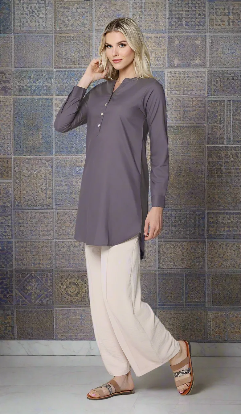 Parisa Long Mostly Cotton Everyday Tunic - Dusty Violet