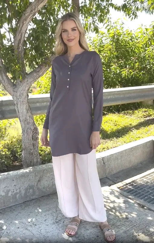 Parisa Long Mostly Cotton Everyday Tunic - Dusty Violet