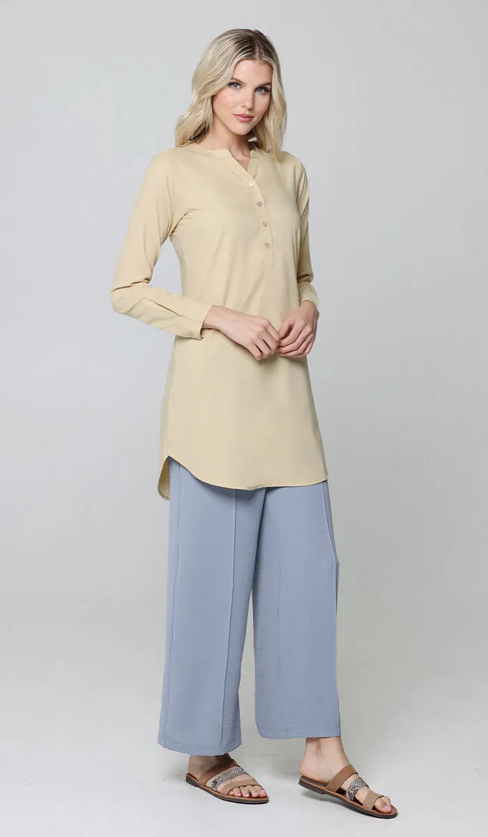 Parisa Mostly Cotton Long Modest Everyday Tunic - Khaki